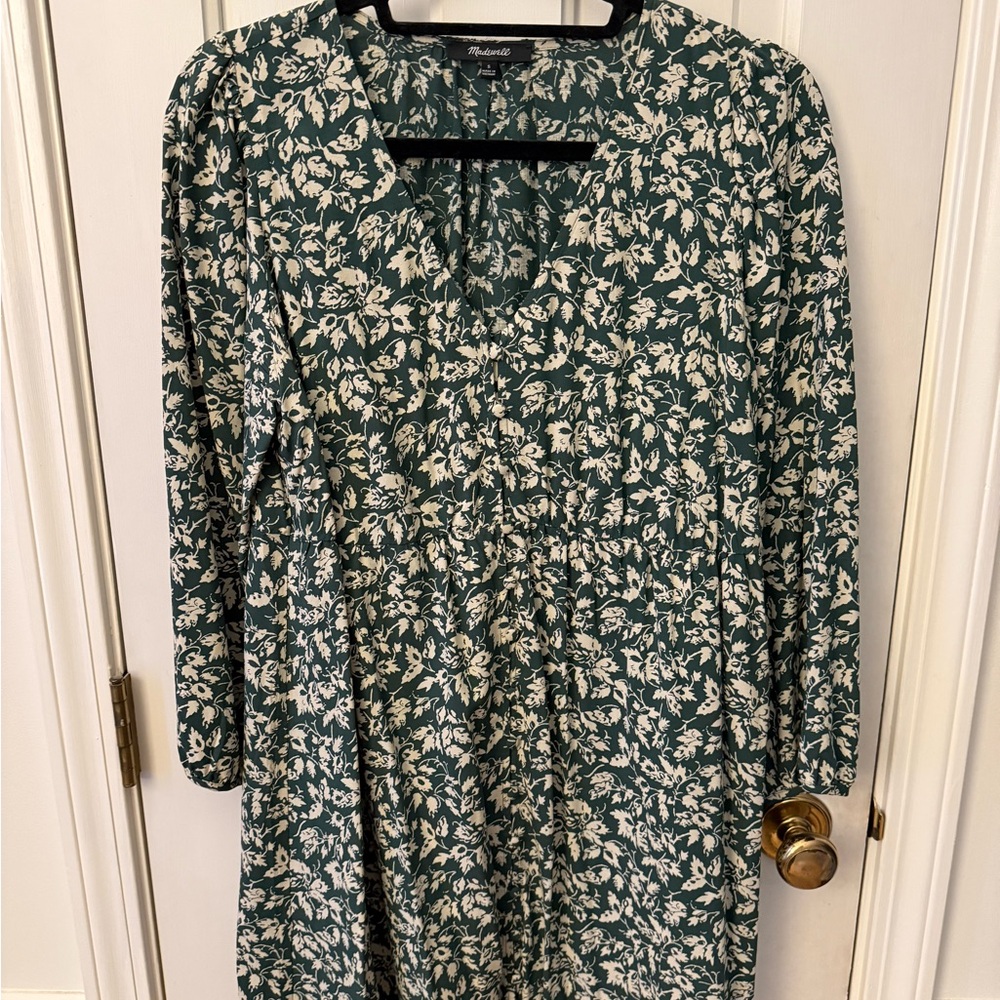 Madewell Green and White Floral Mini Dress